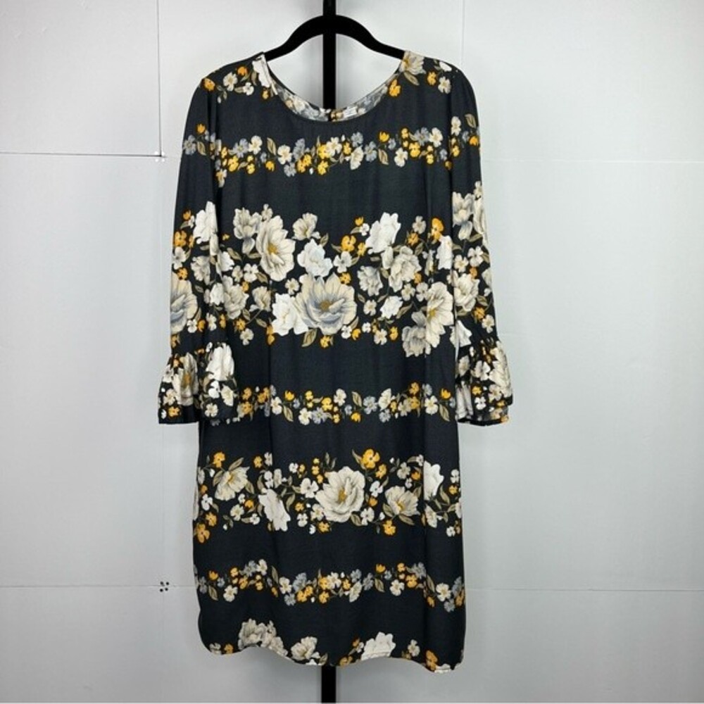 Old Navy Sheath Midi Dress Womens M Blue Floral Bell Sleeves Flowy Summer Tunic